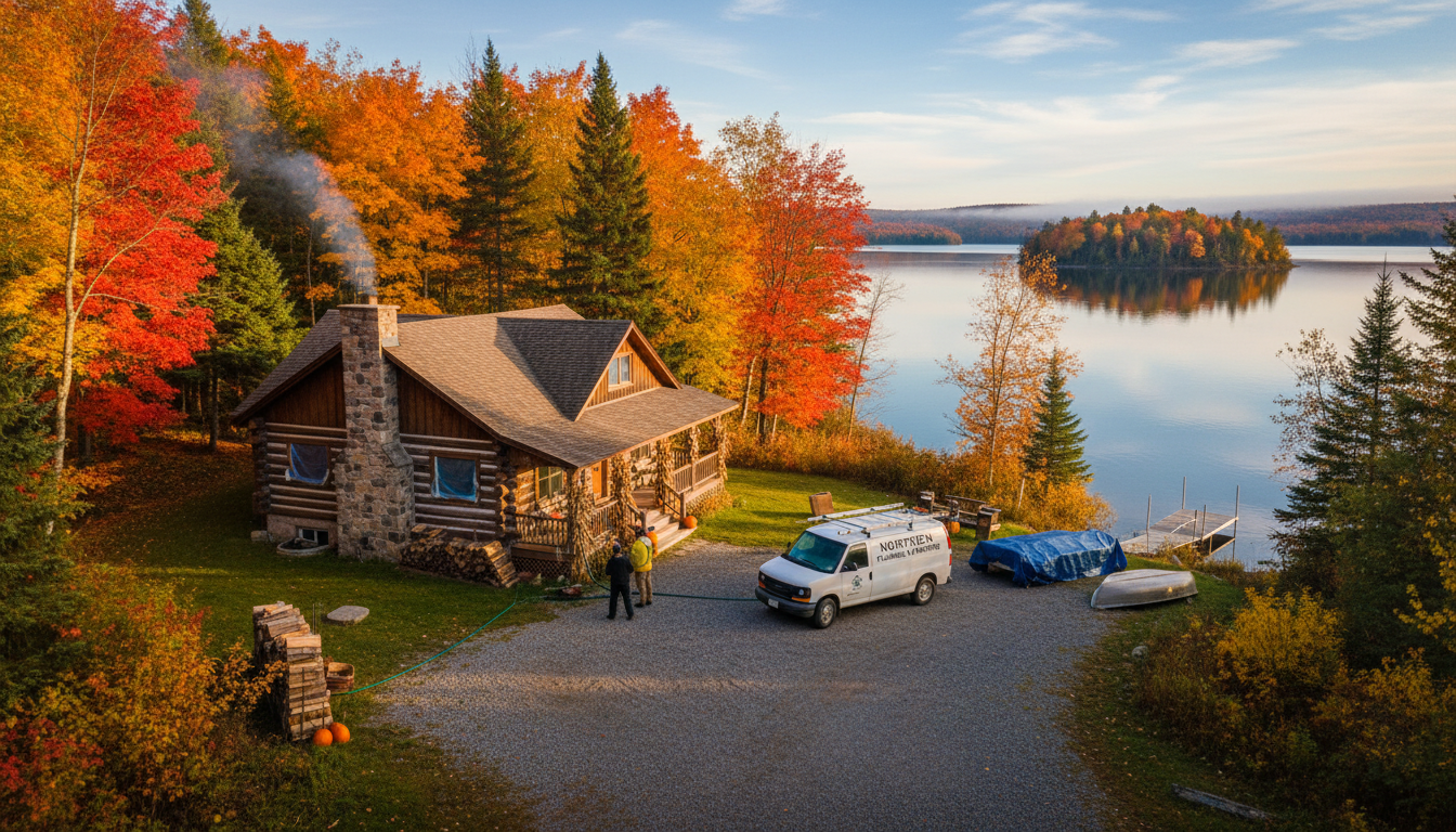Cottage on a lake being winterized for the season