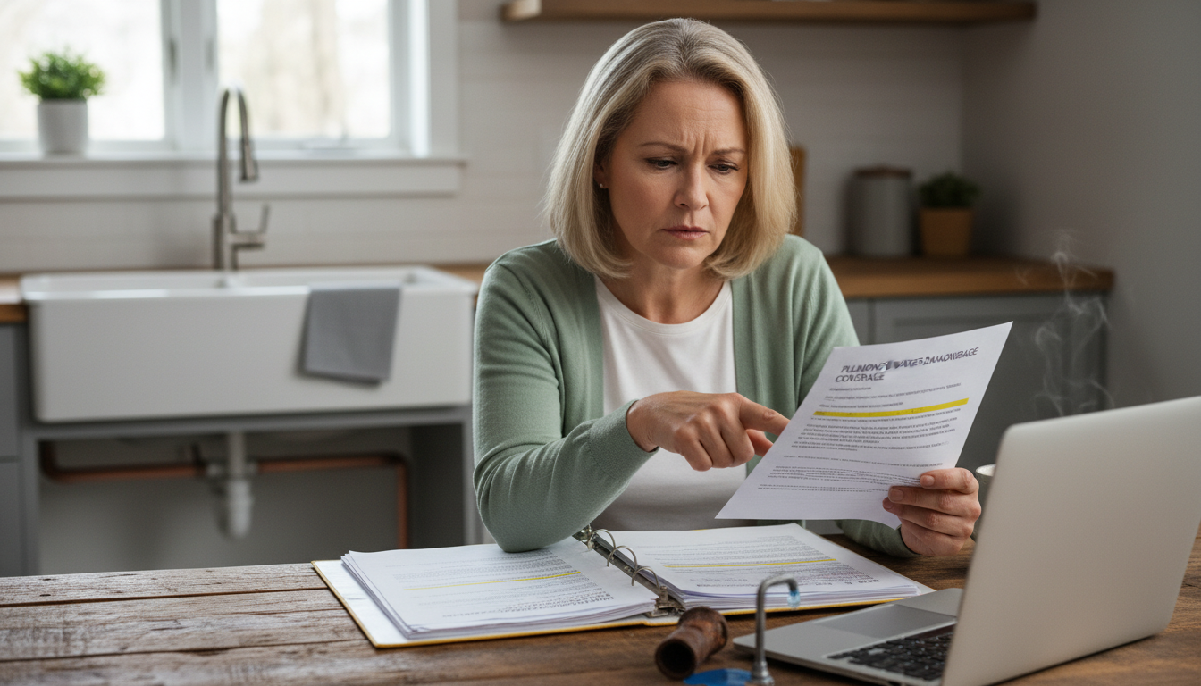 Homeowner reviewing insurance policy for backwater valve coverage