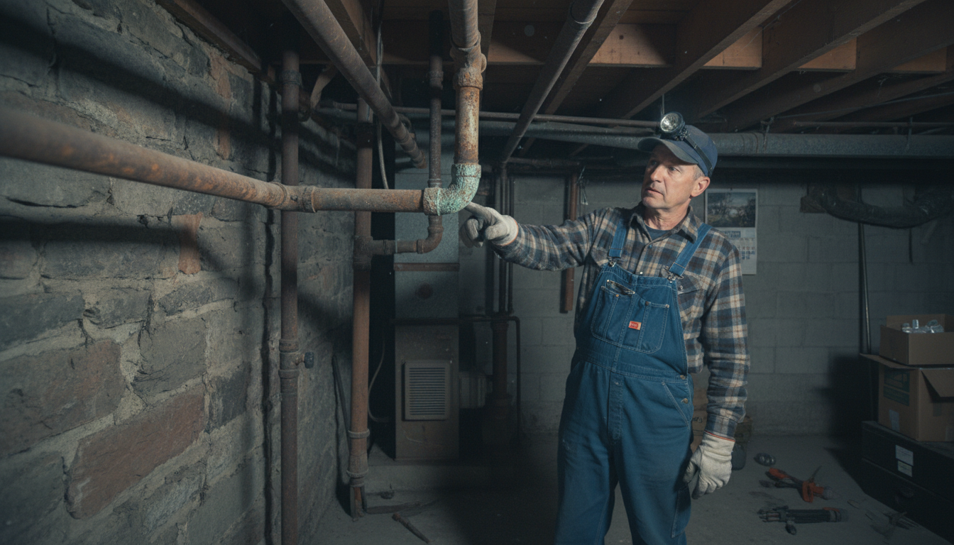 Old corroded galvanized pipes in older North Bay home