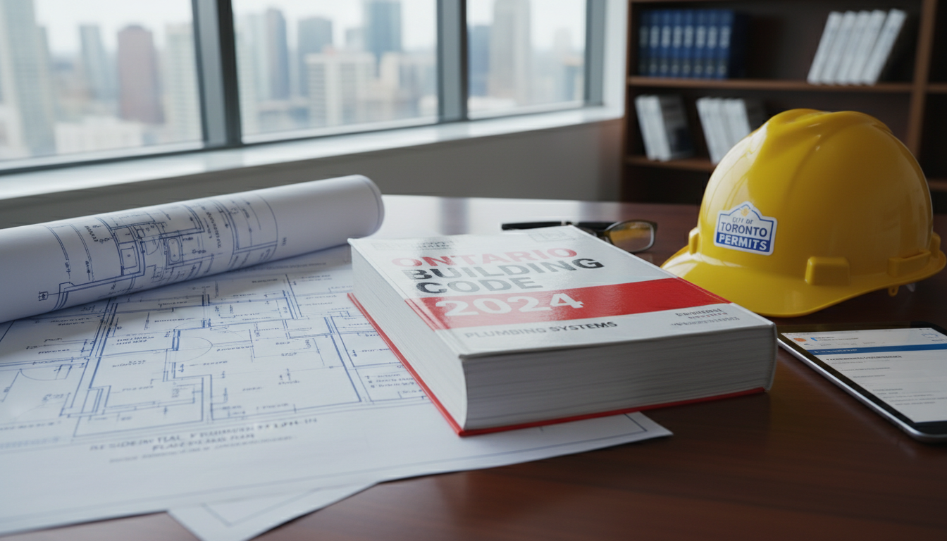 Ontario Building Code book and plumbing plans