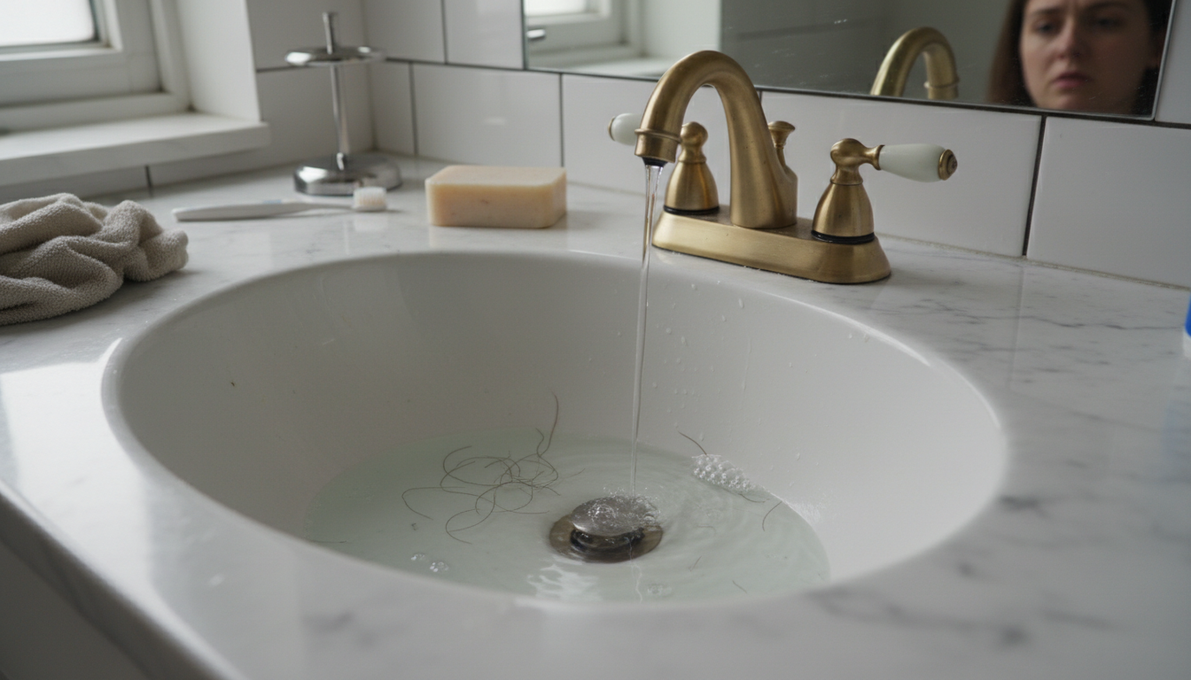 Slow draining bathroom sink — early warning sign of sewer problems