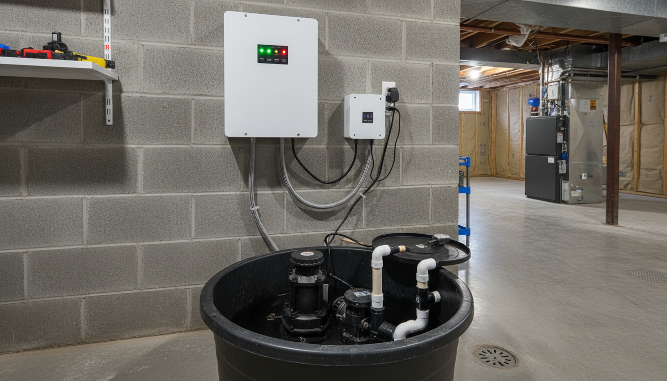 Sump pump battery backup system installed in North Bay home