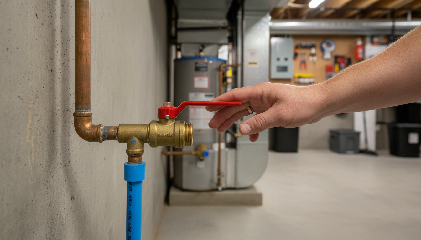 Main water shutoff valve — first step in any plumbing emergency