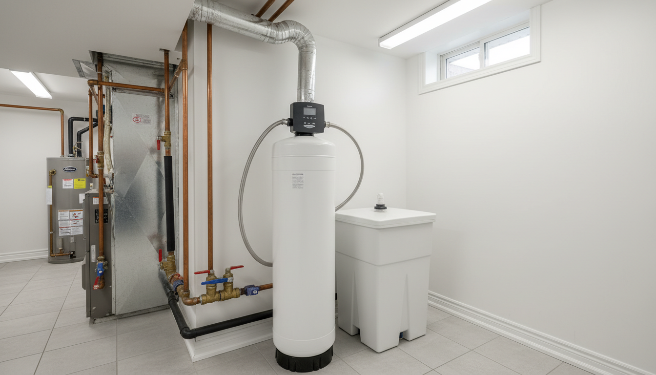 Water softener system professionally installed in a North Bay home